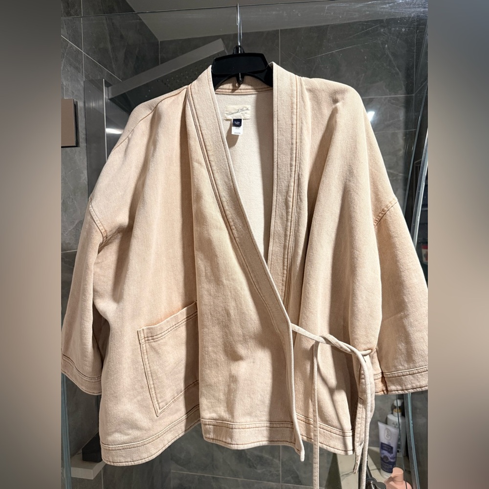 NWOT Washed Tan Kimono-Style Wrap Jacket Size XL/ XXL - Picture 2 of 10